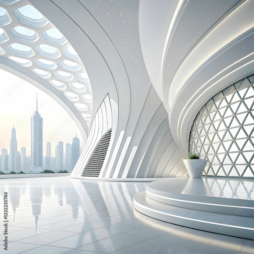 Obraz premium A white abstract background with futuristic elements combines sleek design, smooth lines
