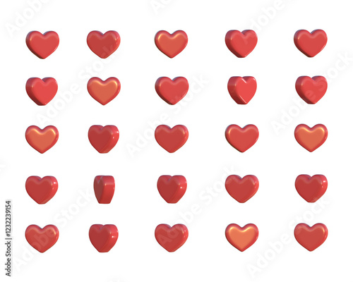 Hearts different angles set png 3D