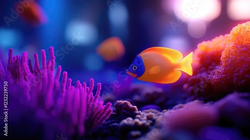 Vibrant Reef: An Orange Angelfish Among Purple Coral