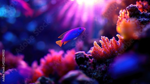 Vibrant Underwater Paradise: A Single Blue Fish Among Coral Reef