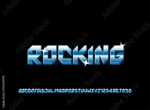 A glossy blue chrome text effect in a bold 3D sharp font with a sleek, reflective finish. Perfect for blue metal themed designs, gaming, logos, and branding