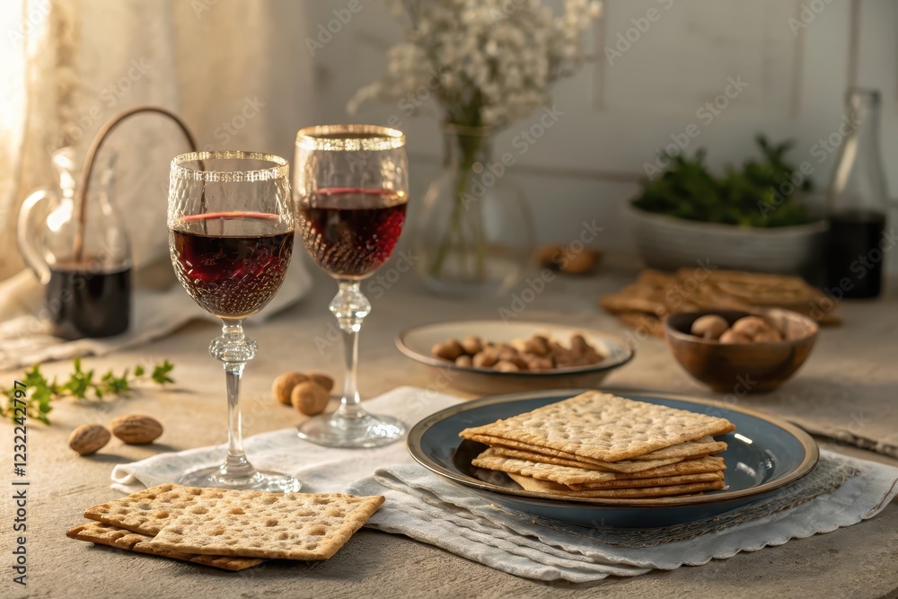 Fototapeta premium A Simple Festive Meal with Crispbread and Red Wine