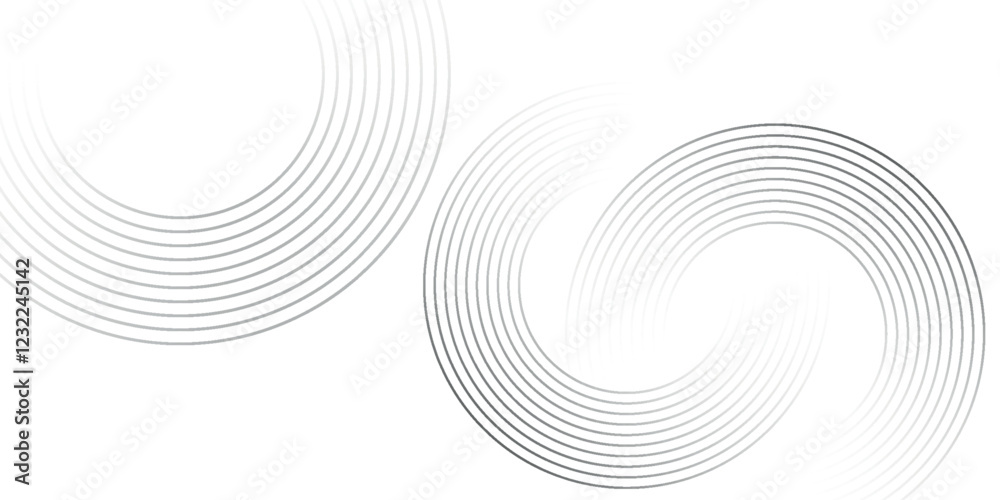 White abstract minimalist background with circle lines and dot pattern