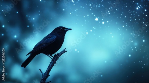 Solitary Bird in a Starry Night