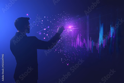 Vector illustration of a financial analyst examining data on a digital tablet