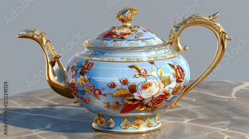 Elegant Porcelain Teapot with Gold Accents and Floral Design