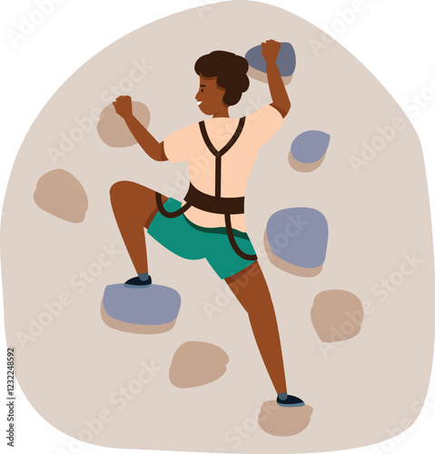 Climber ascending a climbing wall in a climbing gym, enjoying the challenge and the thrill of the sport