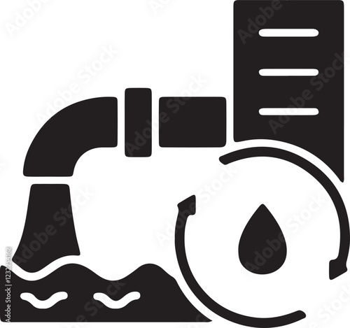 Illustration of filtered industrial waste being discharged into a river with clean surroundings