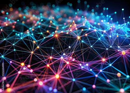 Abstract Black Technology Background: 4K Animated Plexus Network with Depth of Field, Tilt-Shift Effect
