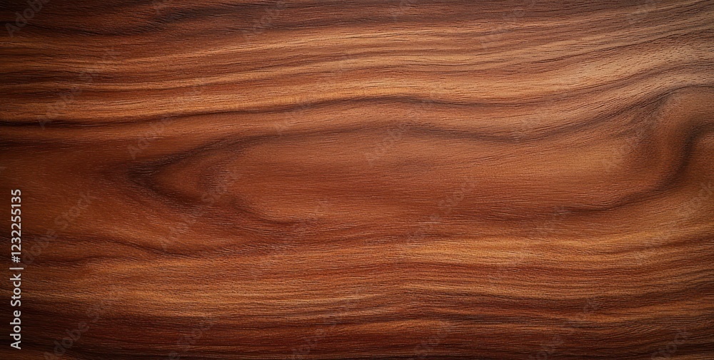 Naklejka premium Polished Mahogany Wood Grain Close-up Rich Brown Texture Natural Light