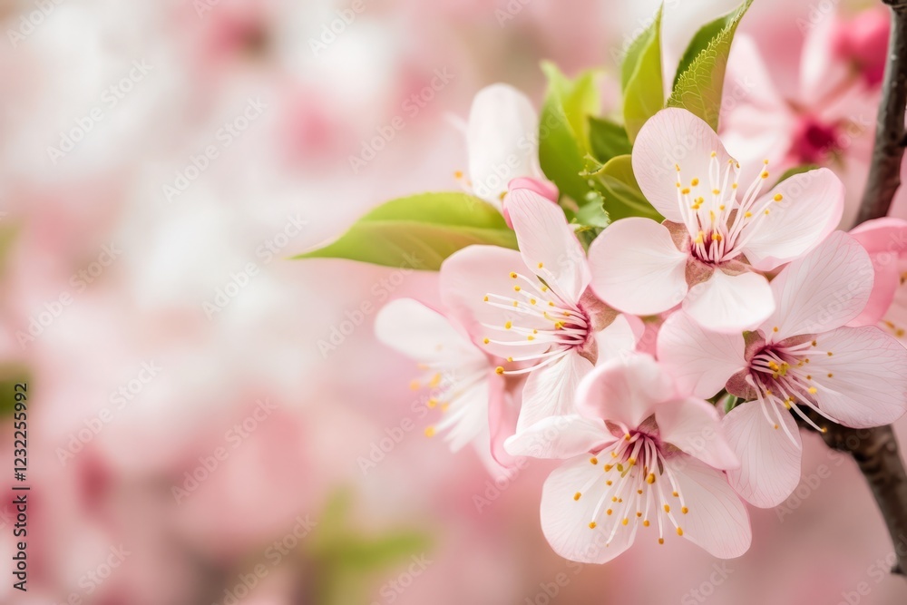 Fototapeta premium Delicate Pink Cherry Blossoms In Full Bloom, Creating A Soft And Romantic Spring Scene.