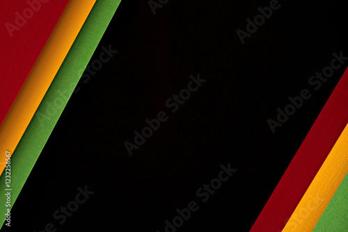 Abstract geometric black, red, yellow, green color paper background. Black History Month color background with copy space for text photo