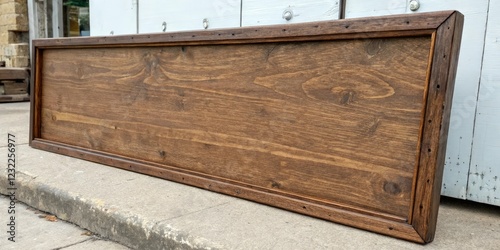 Distressed wood oblong signboard with a dark walnut frame, dark frames, wooden signboards, vintage style, wooden signs for sale
