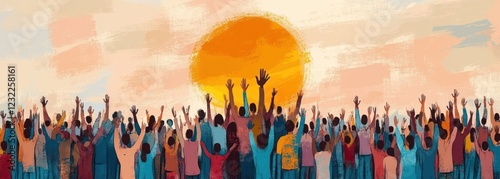 Christian People Praying and Singing with Raised Hands in Unity and Joy, Celebrating Faith and Hope in Jesus Christ