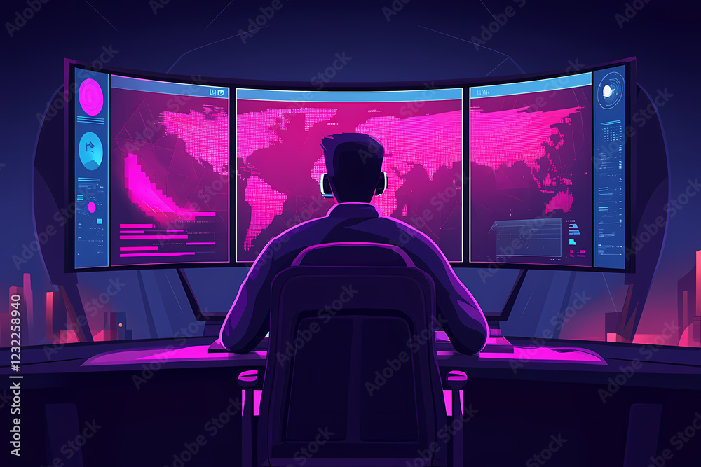 Vector illustration of a logistics expert monitoring shipments in a modern warehouse Vector illustration of a logistics expert monitoring shipments in a modern warehouse