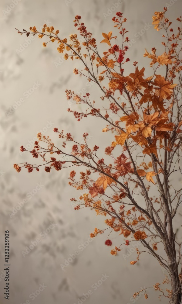Fall leaves and branches intertwined with dried flowers in a beautiful and delicate arrangement , dried flowers, delicate arrangement, seasonal decor Fall leaves and branches intertwined with dried flowers in a beautiful and delicate arrangement , dried flowers, delicate arrangement, seasonal decor