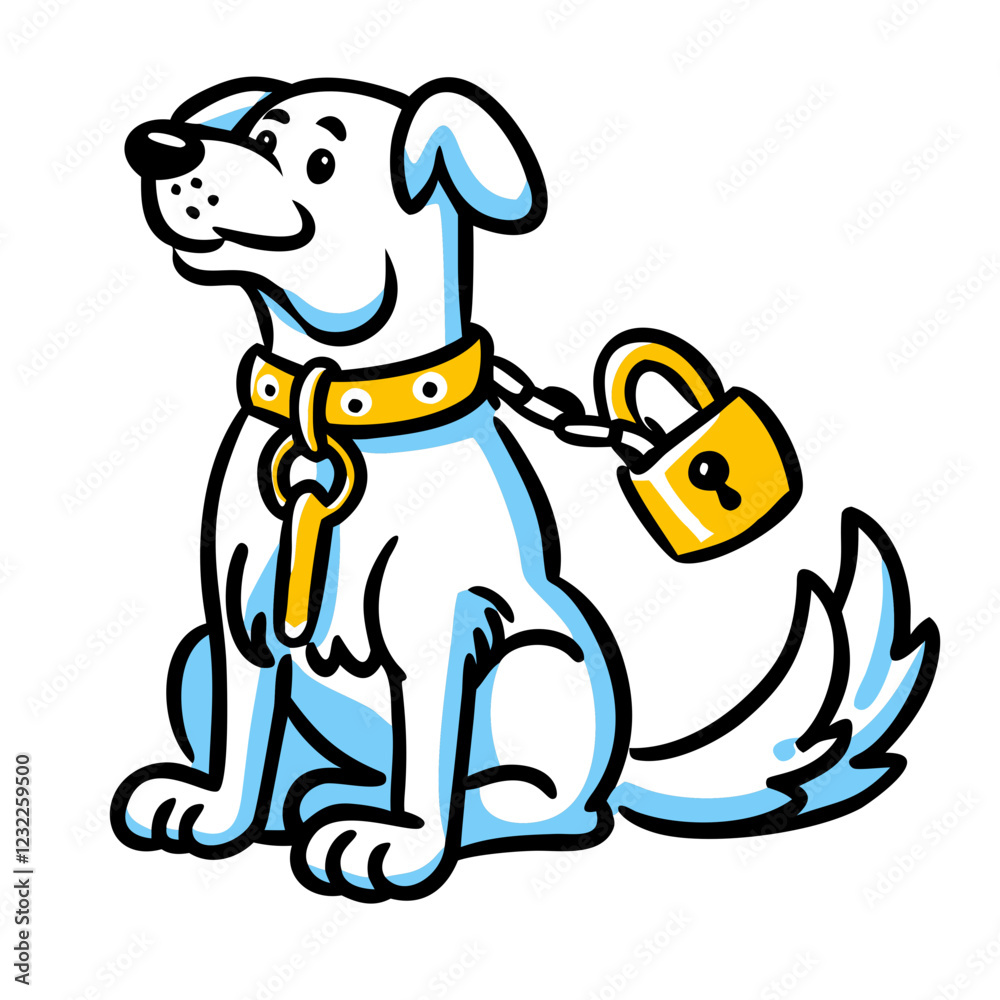 Vector Illustration of a Dog with a Lock for Security Themes Vector Illustration of a Dog with a Lock for Security Themes