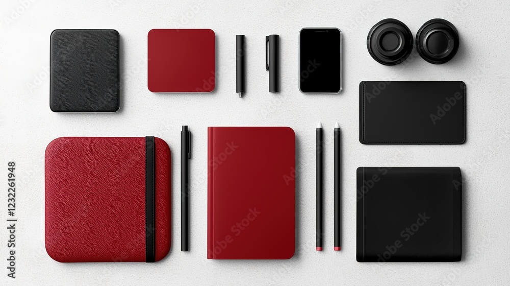 Professional digital presentation of versatile small business stationery in a minimalist studio Professional digital presentation of versatile small business stationery in a minimalist studio