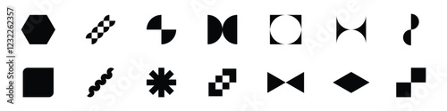 Brutalism abstract geometric shapes. Vector set of retro y2k minimal graphic icons, logos, design elements