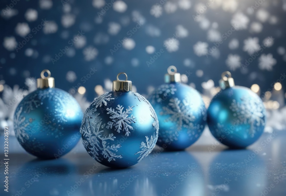 Frosty blue background with decorative Christmas balls and snowflakes in a subtle shimmer effect, mercury glass, blue christmas, snowy backdrop Frosty blue background with decorative Christmas balls and snowflakes in a subtle shimmer effect, mercury glass, blue christmas, snowy backdrop