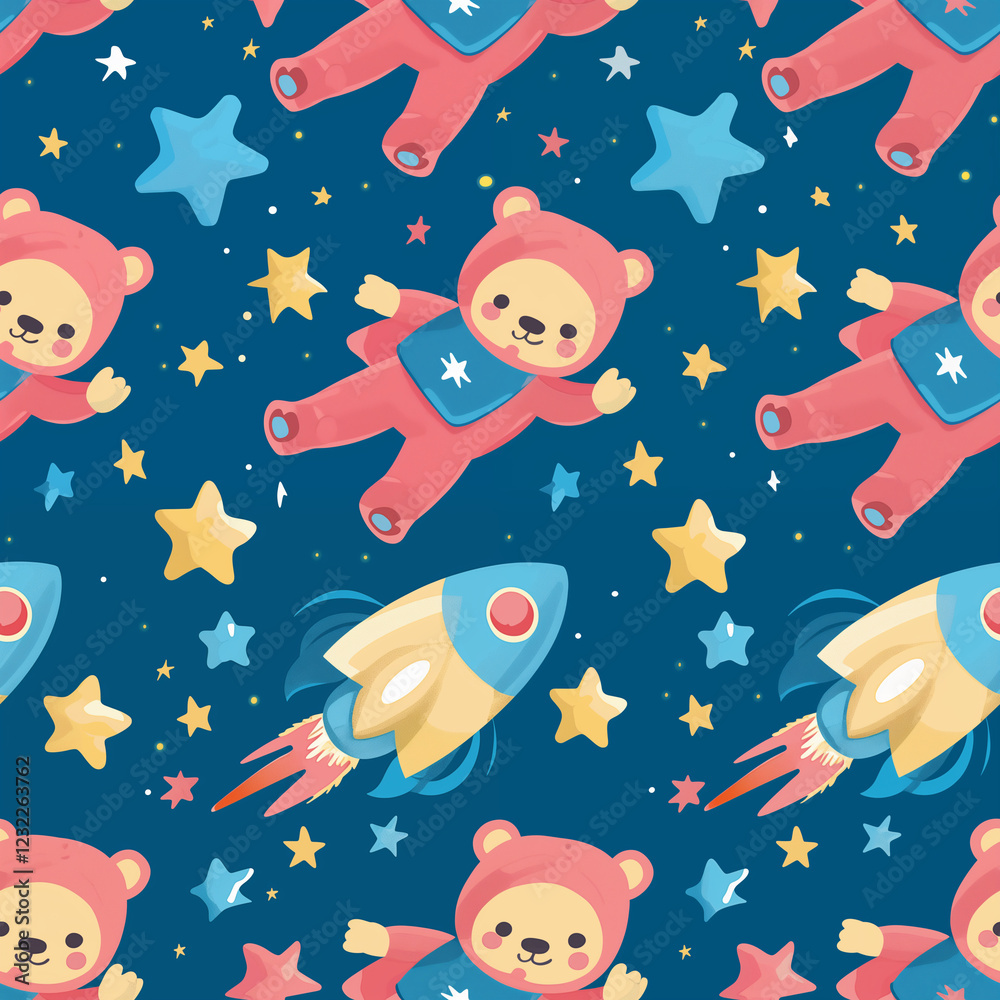 Fototapeta premium Space Bears Seamless Pattern