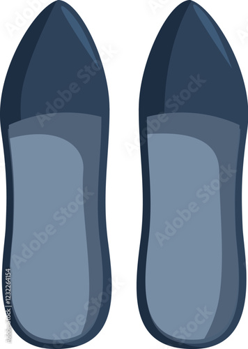 Pair of stylish and comfortable navy blue women's flats shoes viewed from above, isolated on white background
