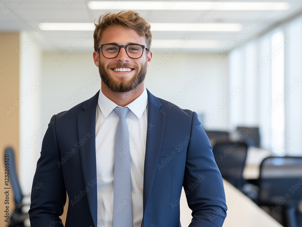 Manager smiling while welcoming a new office employee Manager smiling while welcoming a new office employee