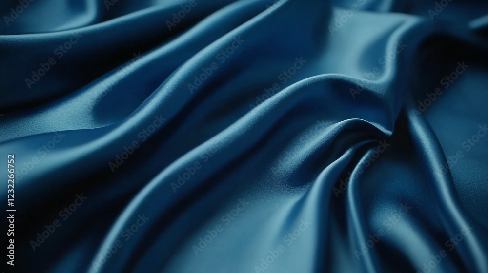 Obraz premium Elegant Blue Silk Fabric Drape Smooth Texture Background Luxurious Soft Teal Deep Rich Waves Shiny 