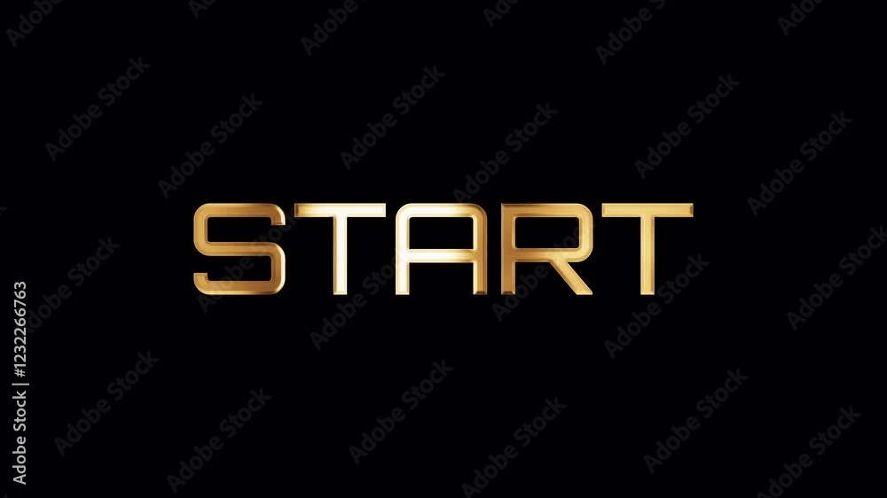 Loop animation of START golden text shine light effect on black abstract background isolated transparent video animation text with alpha channel using Quick time prores 444 rendering Loop animation of START golden text shine light effect on black abstract background isolated transparent video animation text with alpha channel using Quick time prores 444 rendering