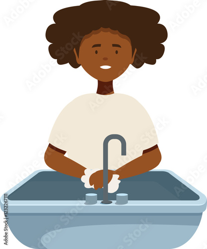 Young woman meticulously washing her hands with soap and water in a sink, emphasizing the importance of hand hygiene for health and well being