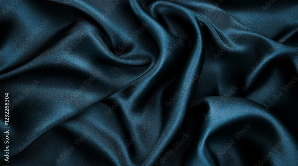 Obraz premium Elegant Teal Silk Fabric Draped Texture Background Luxury Soft Smooth Textile Design Image Blue Wave