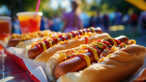 Delicious Hot Dogs at a Summer Festival