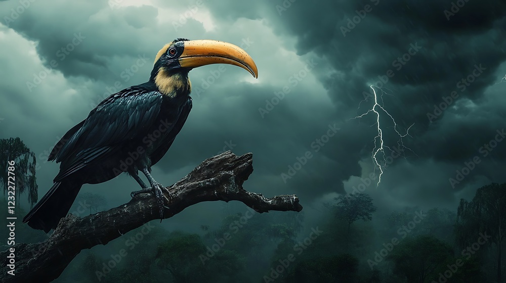 Obraz premium Toucan in a stormy forest, nature photography