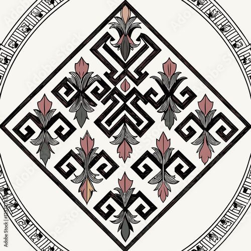 .Depict the Greek key pattern as ancient renaissance hand painted artwork