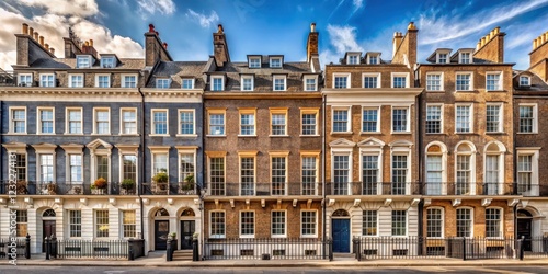 Elegant Georgian townhouses with ornate facades and grand architecture, set against a picturesque backdrop of Westminster's historic streets , westminster, elegant photo