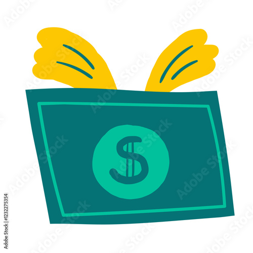 Money, finance, payment sign, icon, composition. Cute hand drawn doodle market, earning, deposit, currency, payment illustration with american usa angel dollar. Financial business background