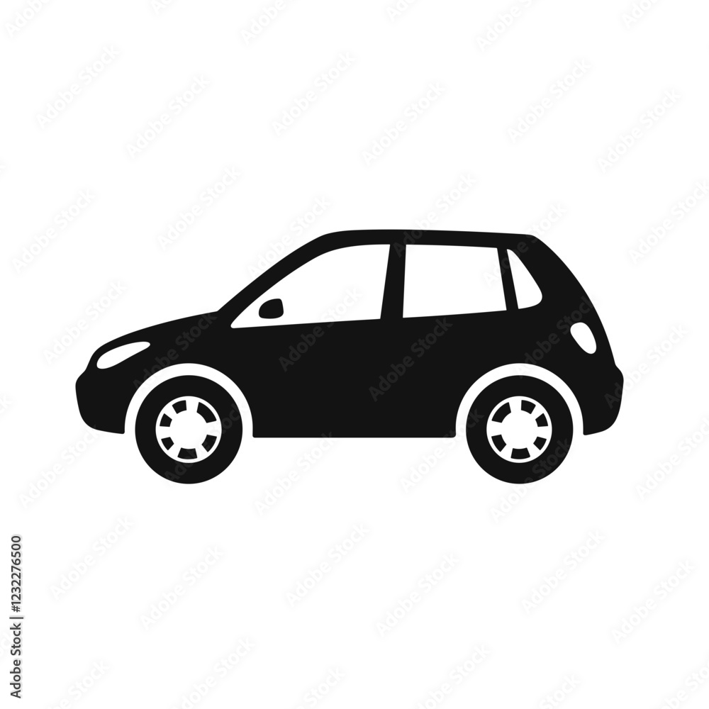 Fototapeta premium Black silhouette of a car on white background with copy space