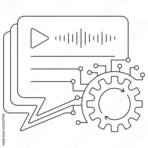 AI Text Processing icon. Simple outline monochrome black vector pictogram with thin lines on a transparent background. Line thickness is editable