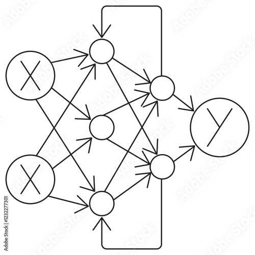 Recurrent Neural Networks icon. Simple outline monochrome black vector pictogram with thin lines on a transparent background. Line thickness is editable