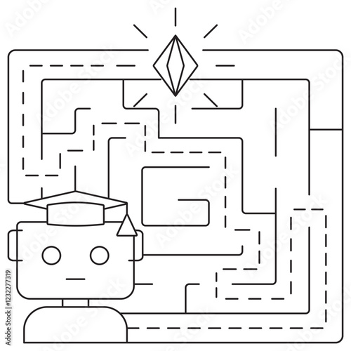 Deep Reinforcement Learning icon. Simple outline monochrome black vector pictogram with thin lines on a transparent background. Line thickness is editable