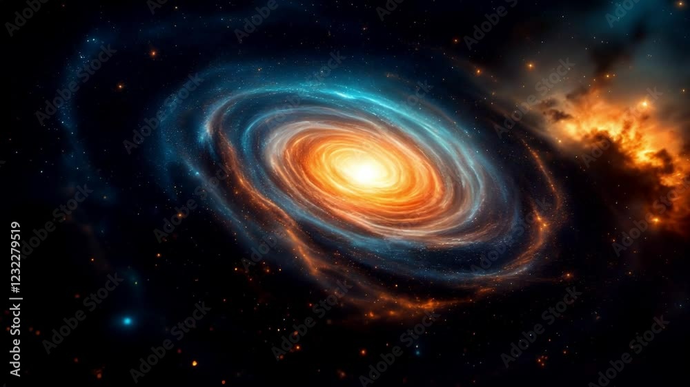 Spiraling Galaxy with Twinkling Stars and Glowing Cosmic Dust