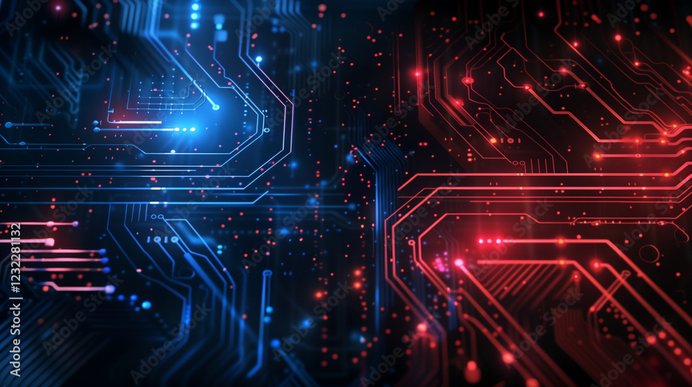 technology circuit board dark abstract digital background red blue neon glow modern technology circuit board dark abstract digital background red blue neon glow modern