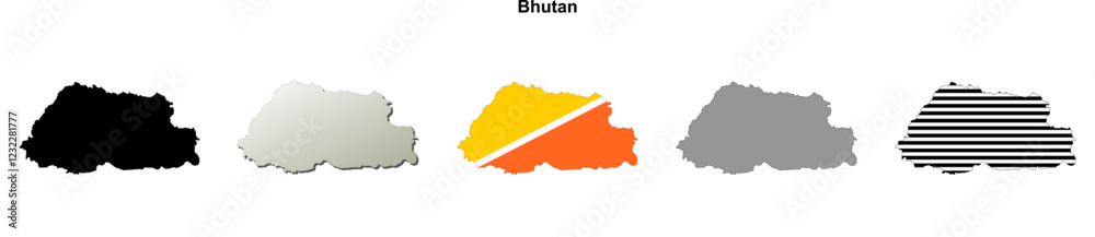 Fototapeta premium Bhutan outline map set
