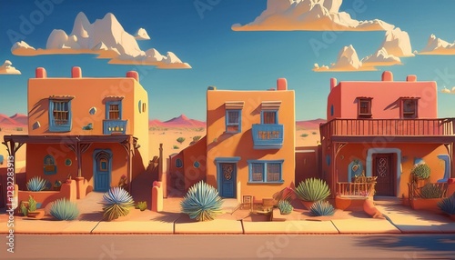Generated image of modern houses in Mexico, middle east; 3d image of modern Greek houses 