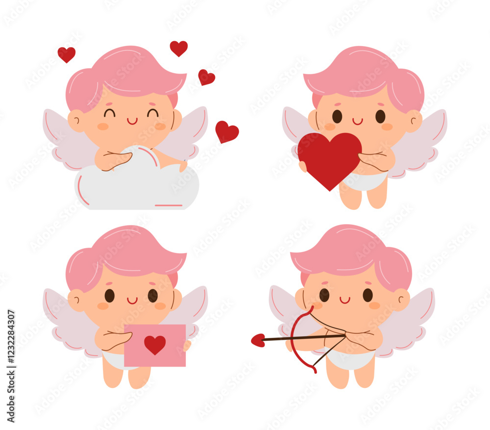 set of cute Character amor cupid for valentine's day. Vector illustration set of cute Character amor cupid for valentine's day. Vector illustration