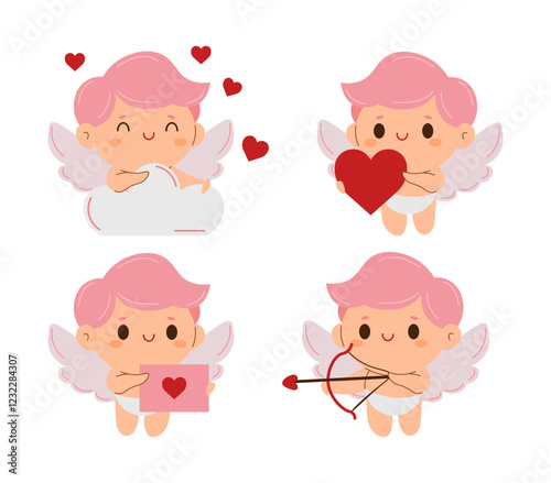 set of cute Character amor cupid for valentine's day. Vector illustration
