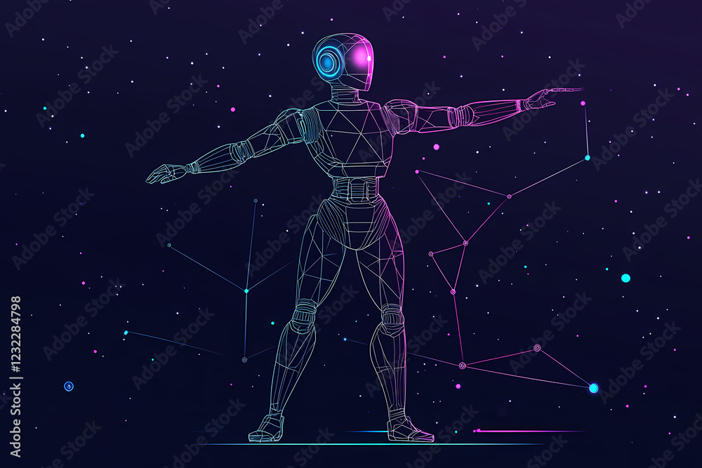 Vector illustration of a robotic engineer designing advanced technology in a modern laboratory setting