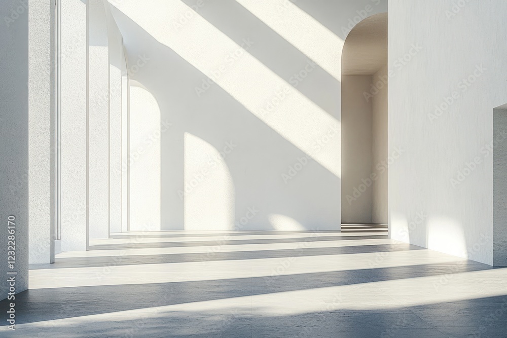 Fototapeta premium Minimalist Empty Room Modern Loft White Concrete Sunlight Interior Design