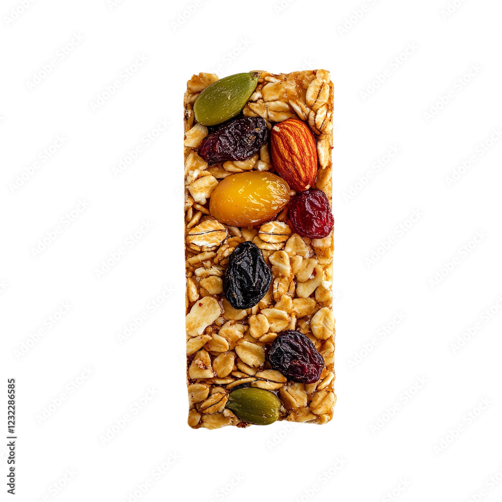 Close-up of a nutritious granola bar shaped like the letter. Close-up of a nutritious granola bar shaped like the letter.