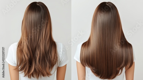 Girl with Back Hair before and after. the concept of hair care